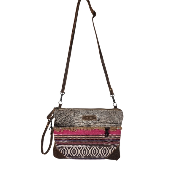 Myra Bag Handbags - Myra Bag Crossbody Upcycled Canvas Genuine Cowhide Hair Patchwork Boho Leather